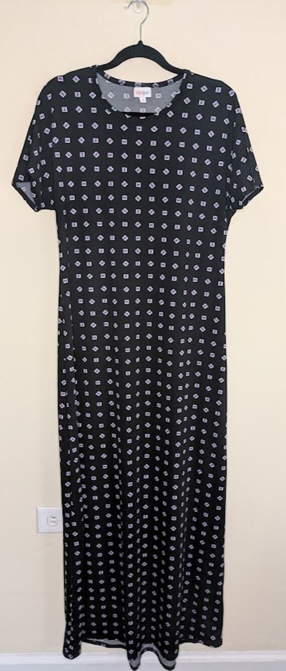LuLaRoe Medium Maria Dress – Loose Fitting Cap Sleeve Geometric Print Maxi Dress